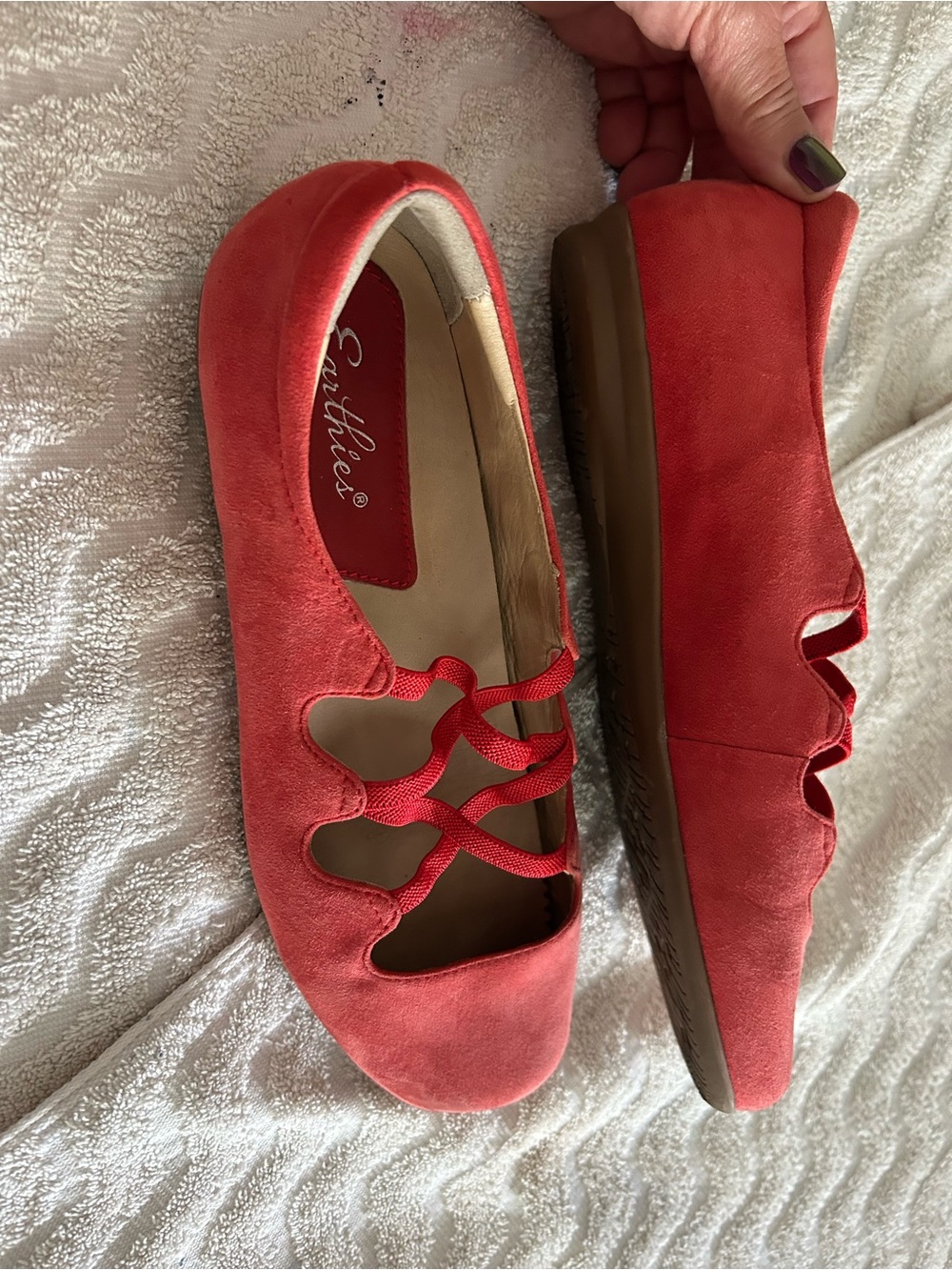 Earthies Red Suede Crisscross Ballet Flats